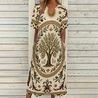 Ornate Arch 3/4 Sleeve Midi Dress | Neutral Heritage Print