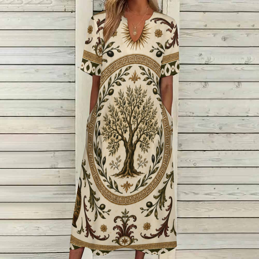 Ornate Arch 3/4 Sleeve Midi Dress | Neutral Heritage Print