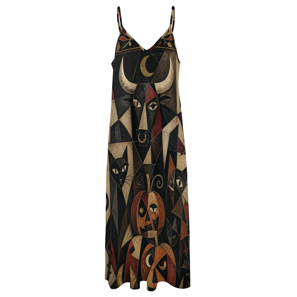 Dark Celestial Art Slip Maxi Dress | Spaghetti Strap Long Dress