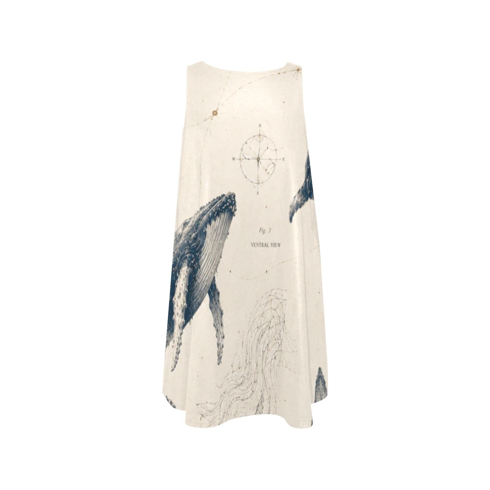 Whale Print A-Line Dress | Coastal Marine Pocket Mini Dress