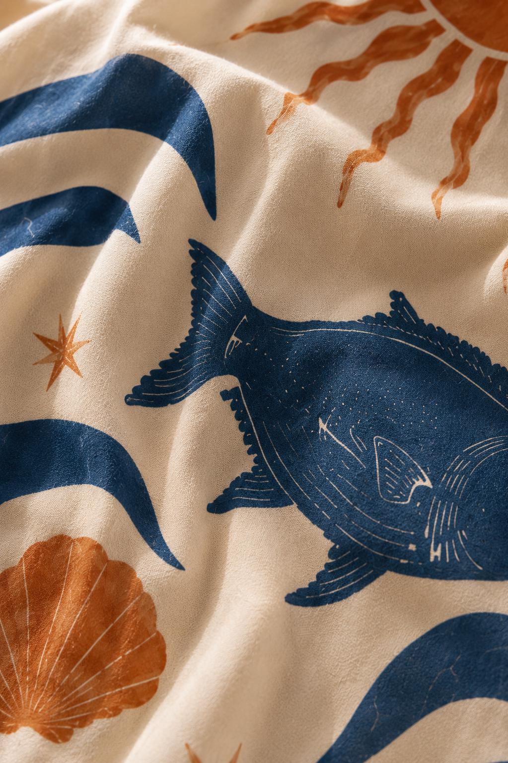 Mediterranean Fish Maxi Dress | Coastal Vacation Resort Dress