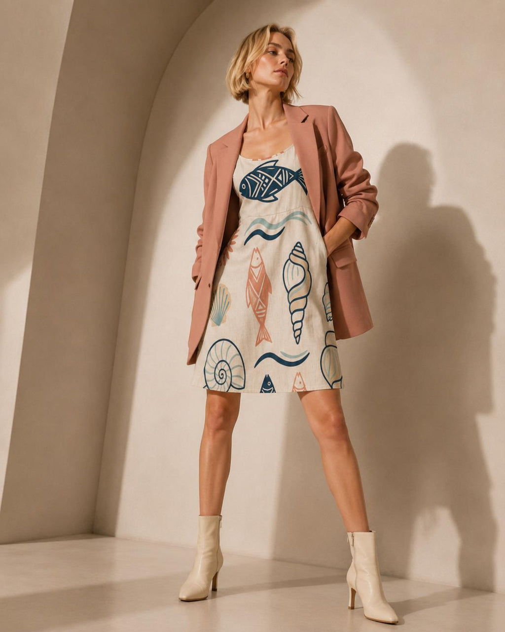 Coastal Fish Mini Dress | Mediterranean Boutique Vacation Dress