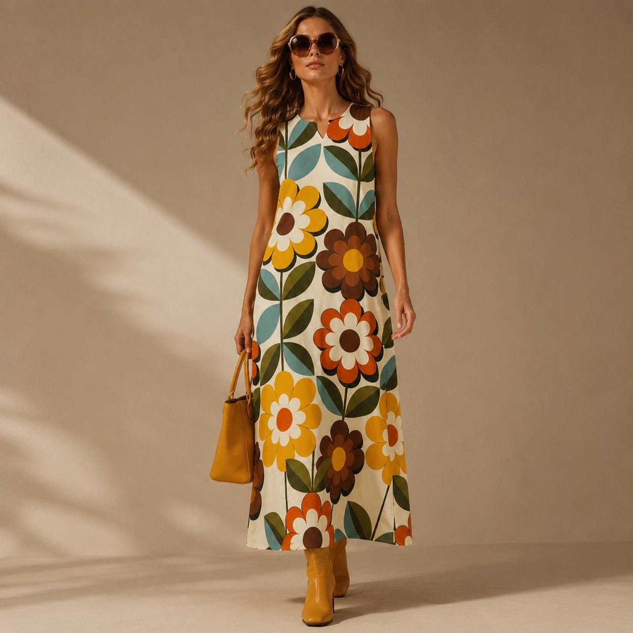 Retro Floral Maxi Dress with Pockets | Vintage Wedding Guest Dress