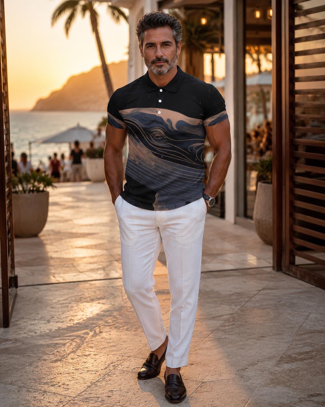 Men’s Whale Art Polo Shirt | Ocean Lover Beach Club Resort Wear