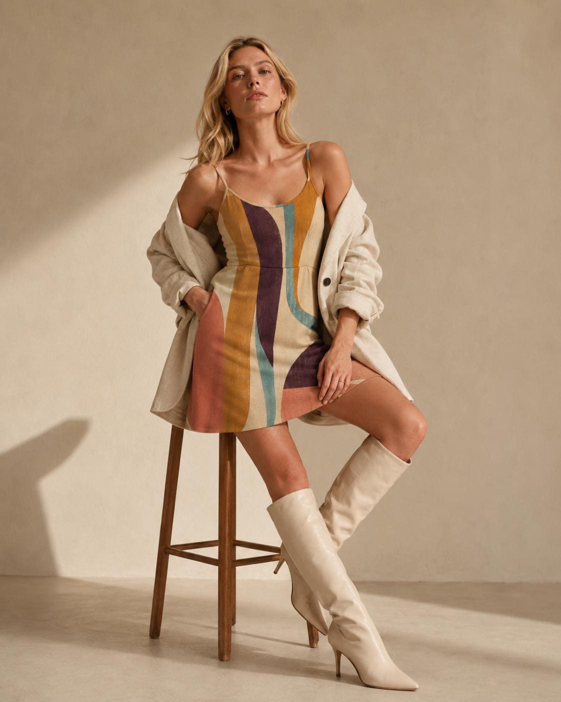 Abstract Spaghetti Strap Mini Dress | Retro Resort Sundress