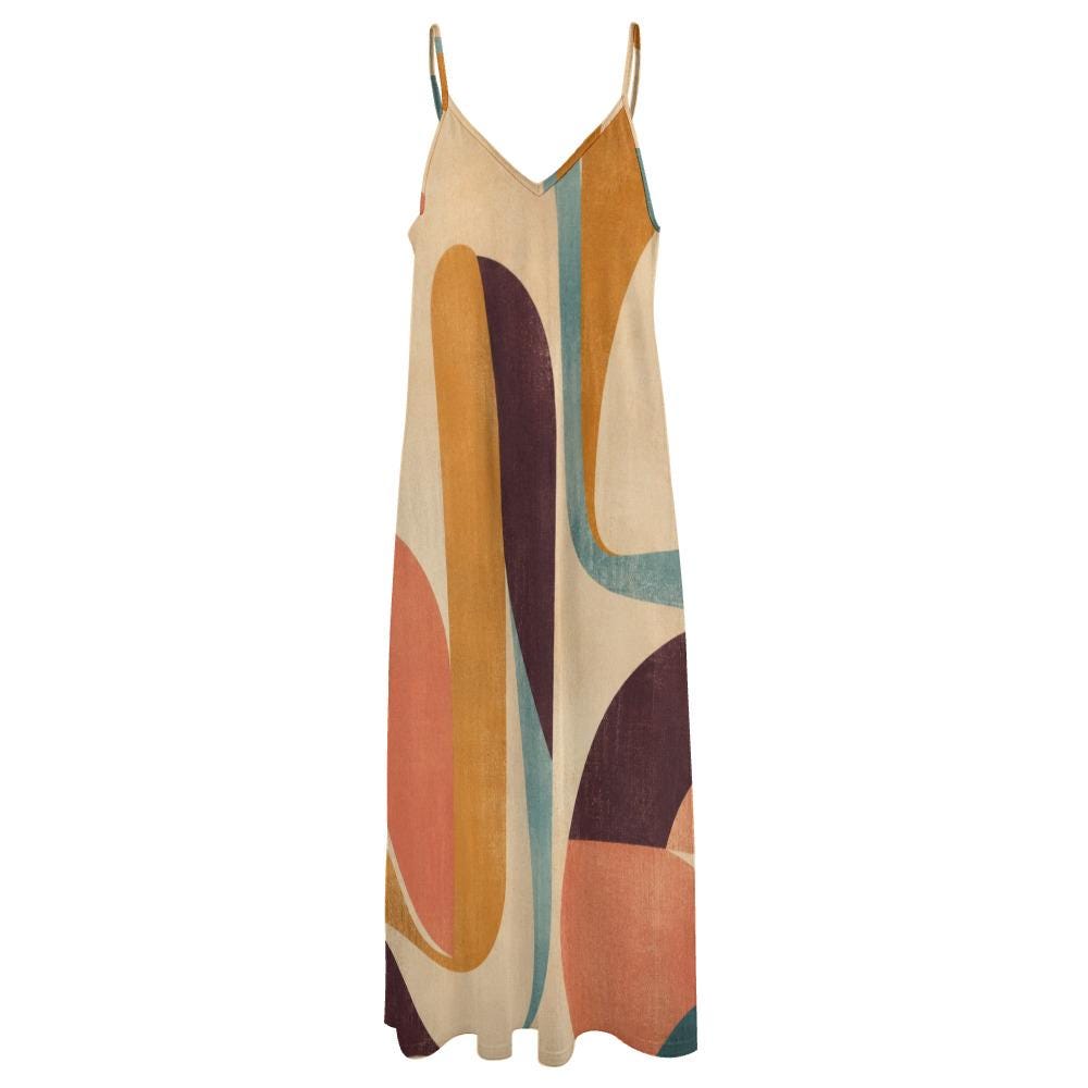 Retro Abstract Maxi Dress | 70s Geometric Resort Vacation Dress