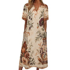 Vintage Medallion 3/4 Sleeve Midi Dress | Ornate Neutral Print