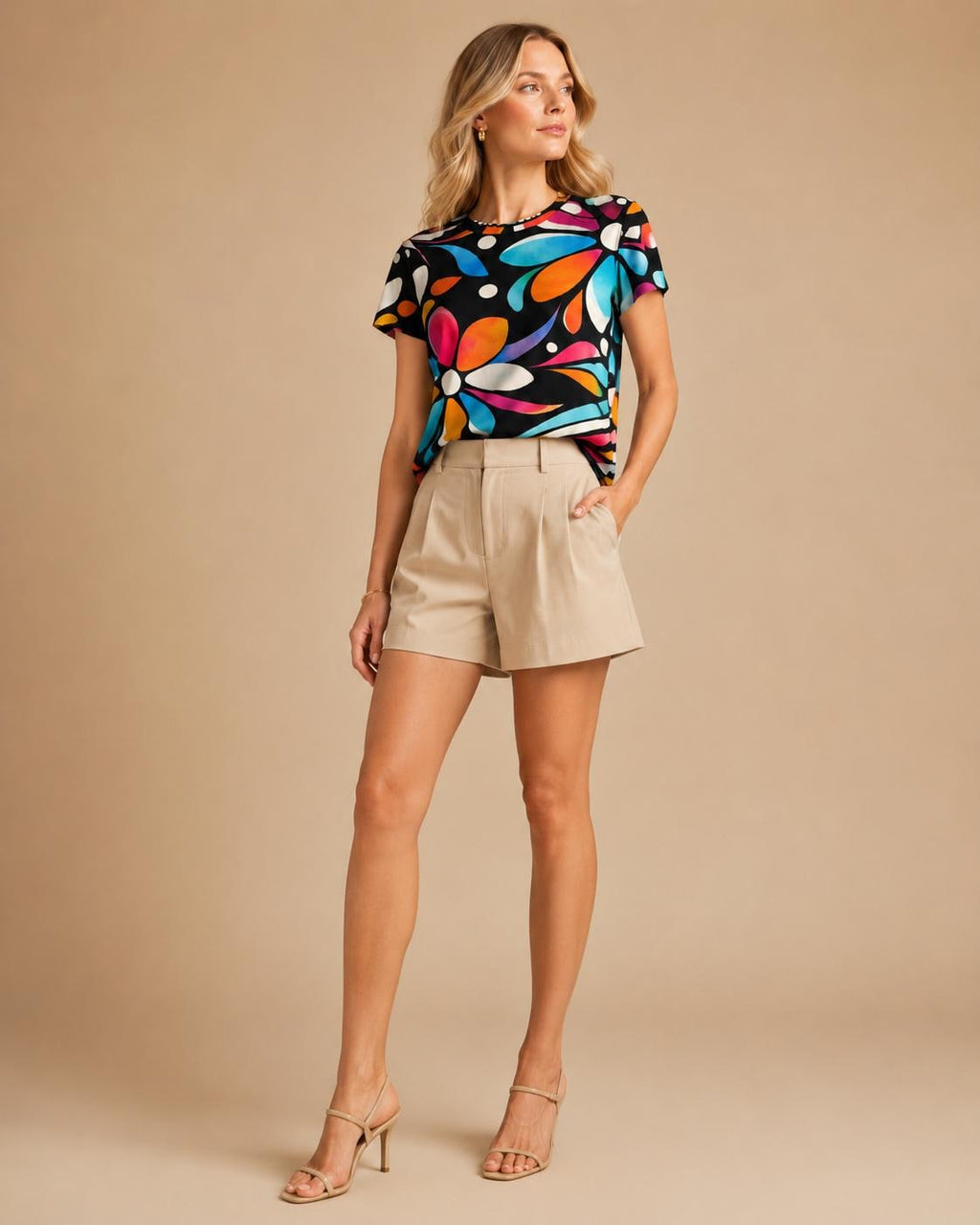 Retro Floral Cotton T-Shirt | Colorful Mod Flower Graphic Tee