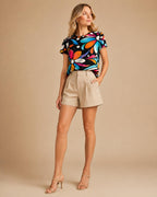 Retro Floral Cotton T-Shirt | Colorful Mod Flower Graphic Tee