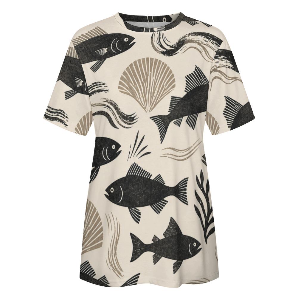 Coastal Fish Cotton T-Shirt | Mediterranean Seashell Graphic Tee