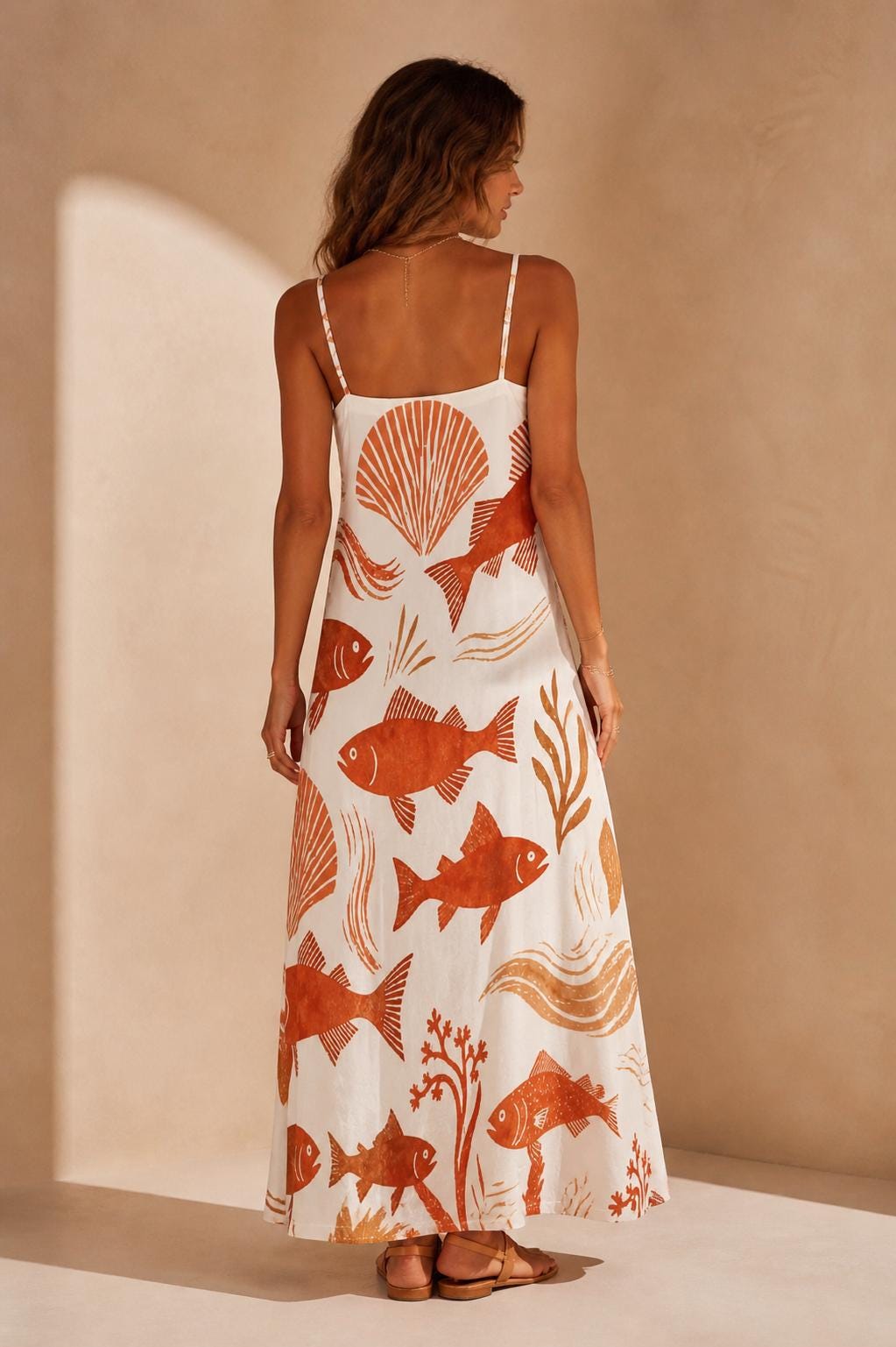 Mediterranean Fish Maxi Dress | Coastal Beach Dinner Sundress