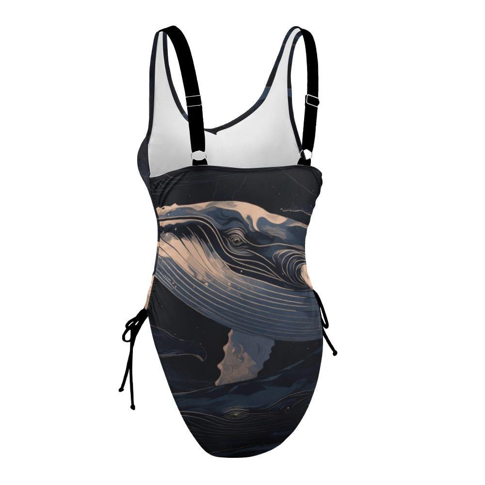 Black Abstract Whale Swimsuit | Dark Ocean One-Piece Swimwear