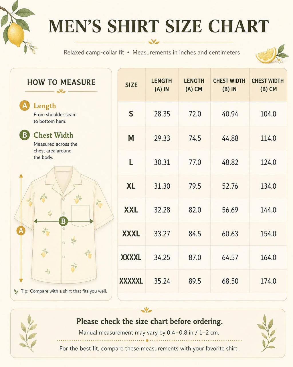 Men’s Lemon Hawaiian Shirt | Yellow Resort Vacation Button-Up