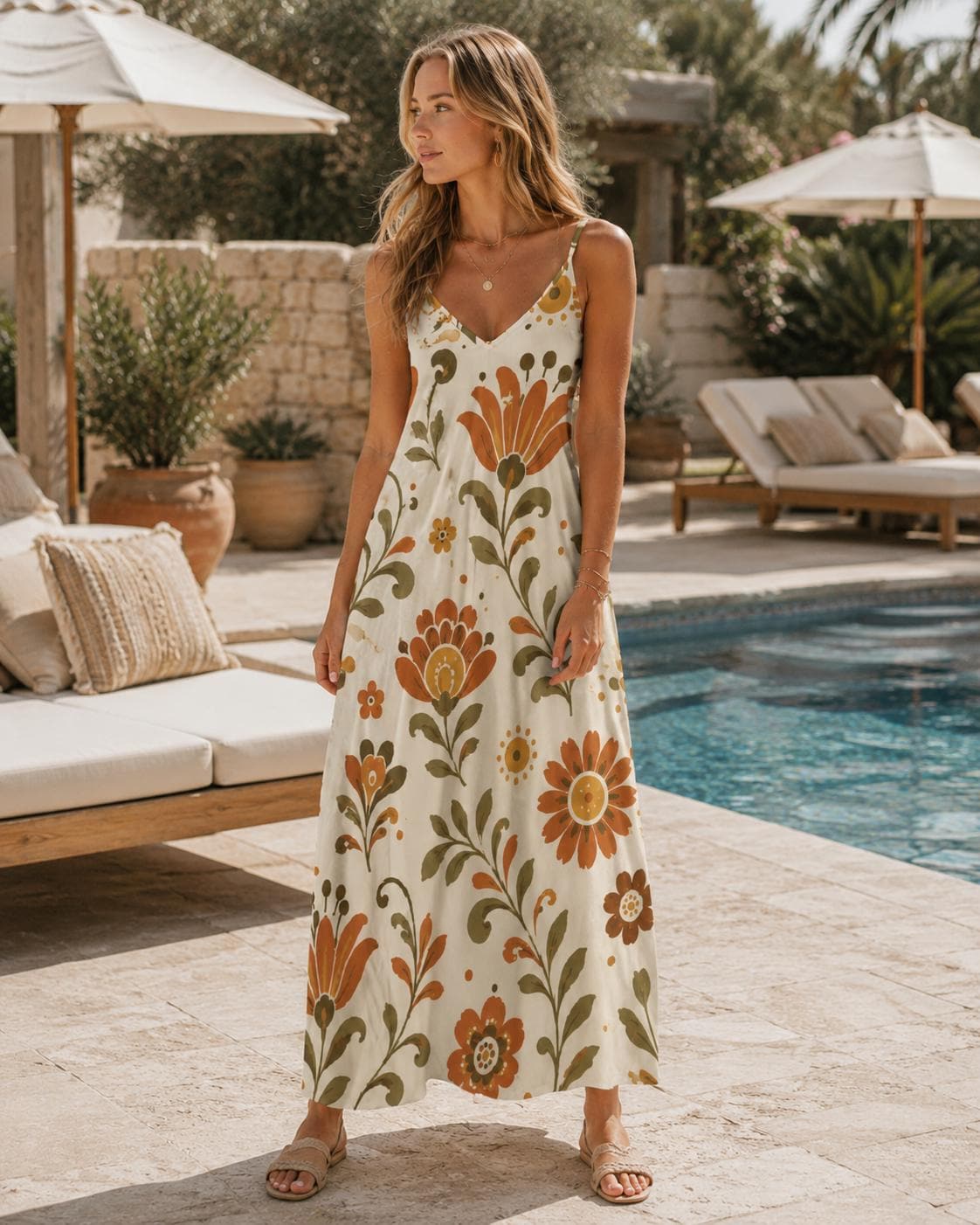 Retro Folk Floral Maxi Dress | 70s Botanical Resort Dress