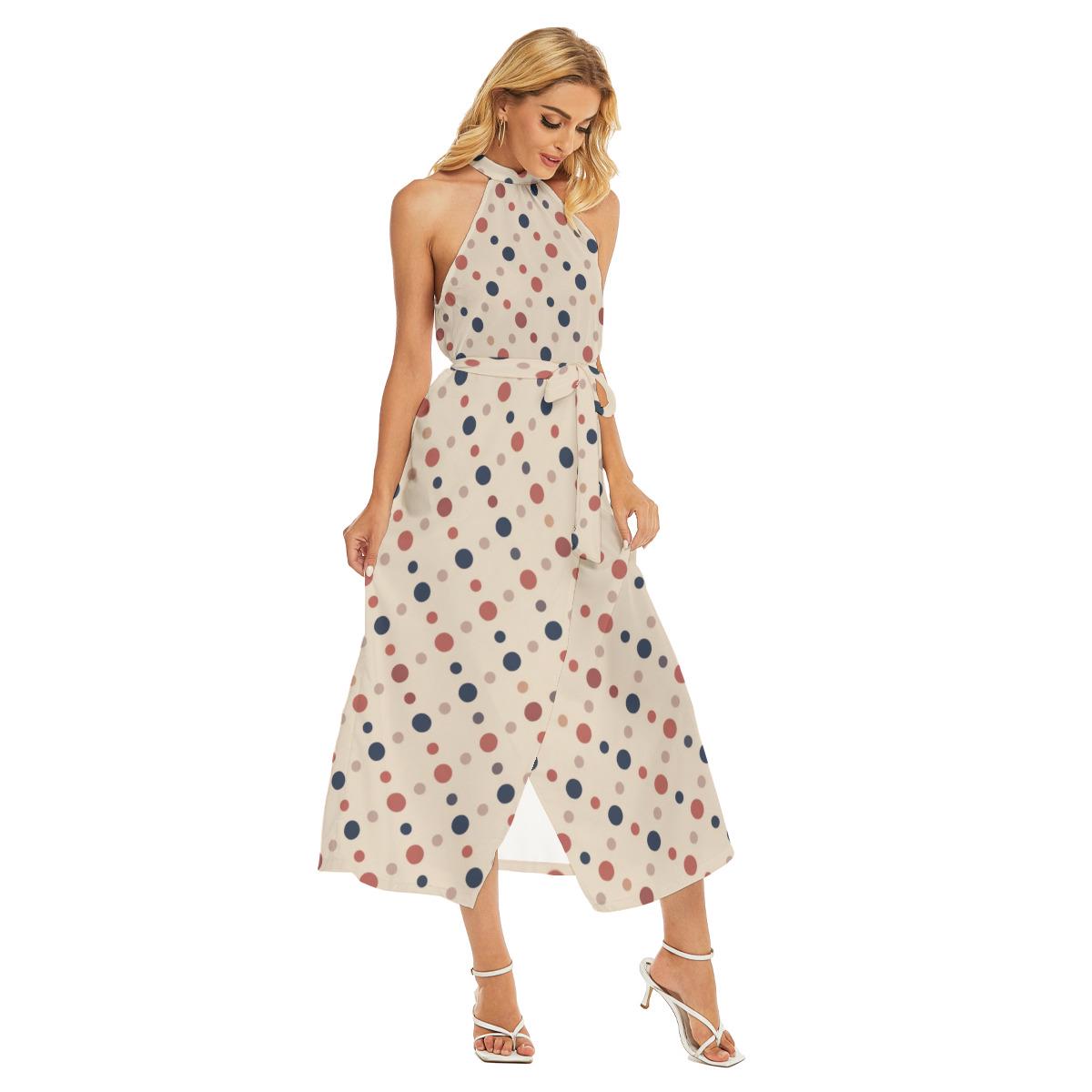 Polka Dot Halter Maxi Dress | Elegant Vacation Wedding Guest Dress