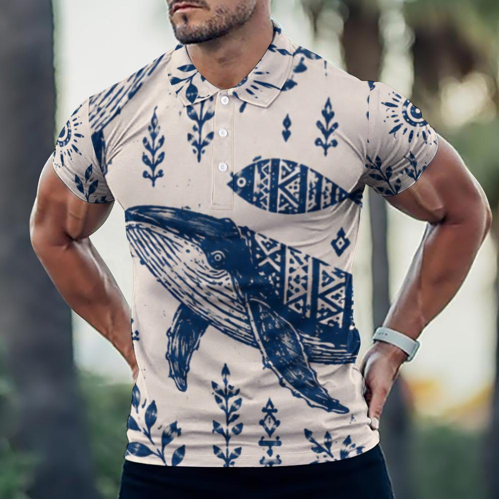 Men’s Whale Print Polo Shirt | Nautical Coastal Resort Top