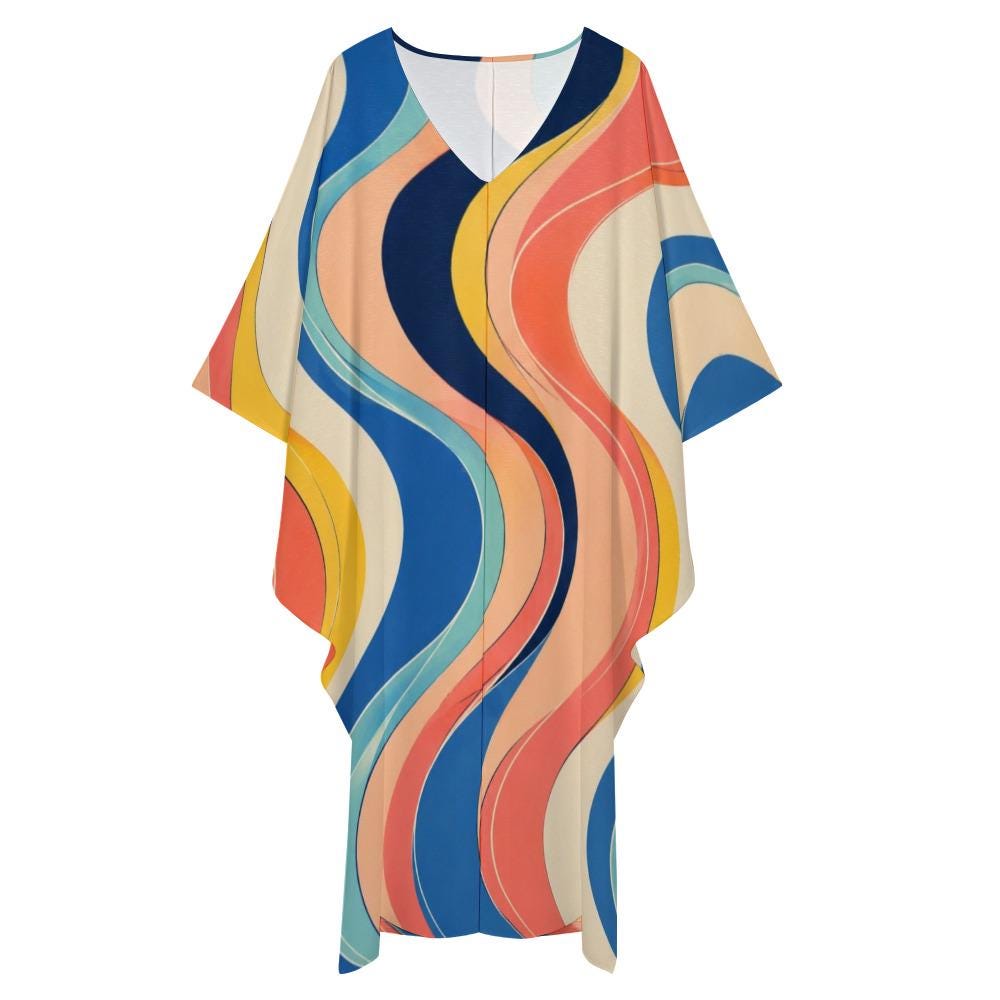 Retro Wave Kaftan Dress | Colorful 70s Resort Maxi Dress