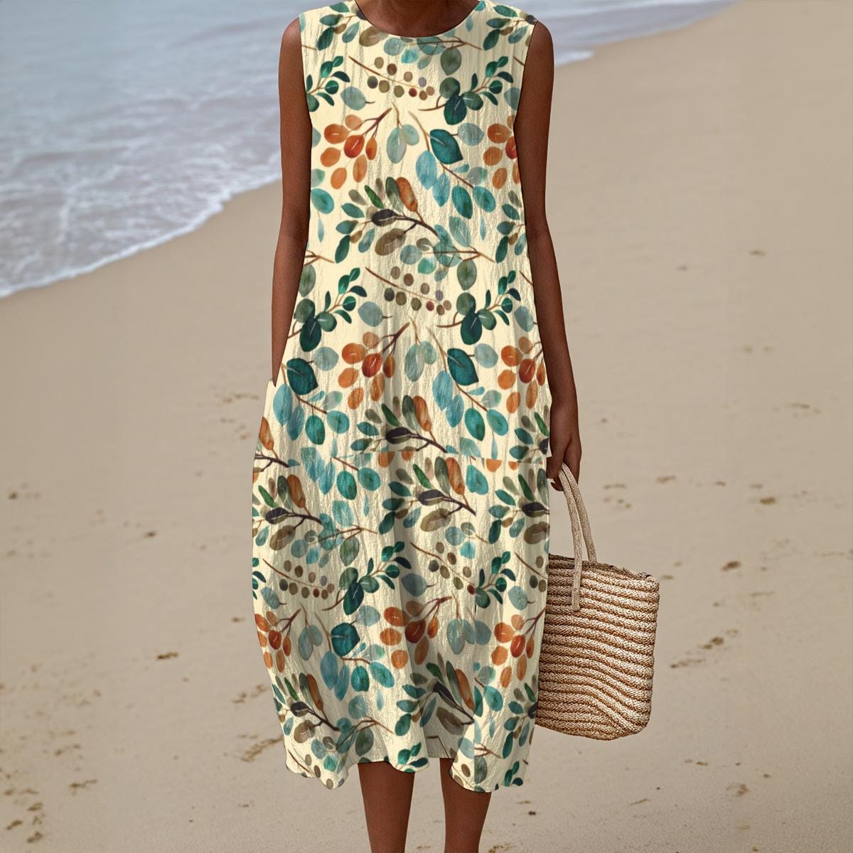 Floral Cotton Midi Dress | Sleeveless Wedding Guest & Garden Dress