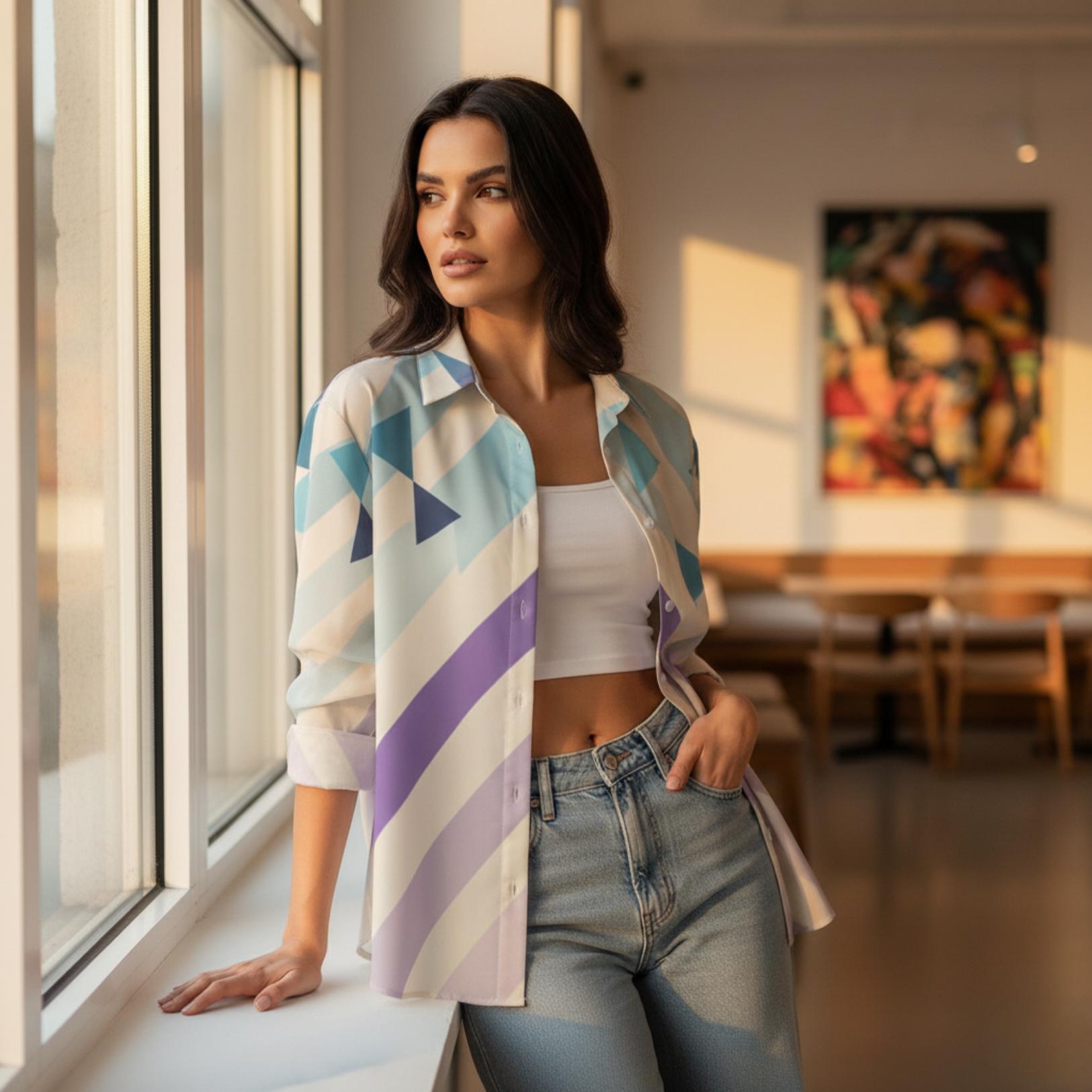 Oversized Geometric Patchwork Shirt | Retro Modern Streetwear Top