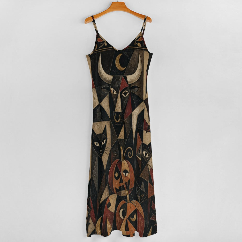 Dark Celestial Art Slip Maxi Dress | Spaghetti Strap Long Dress