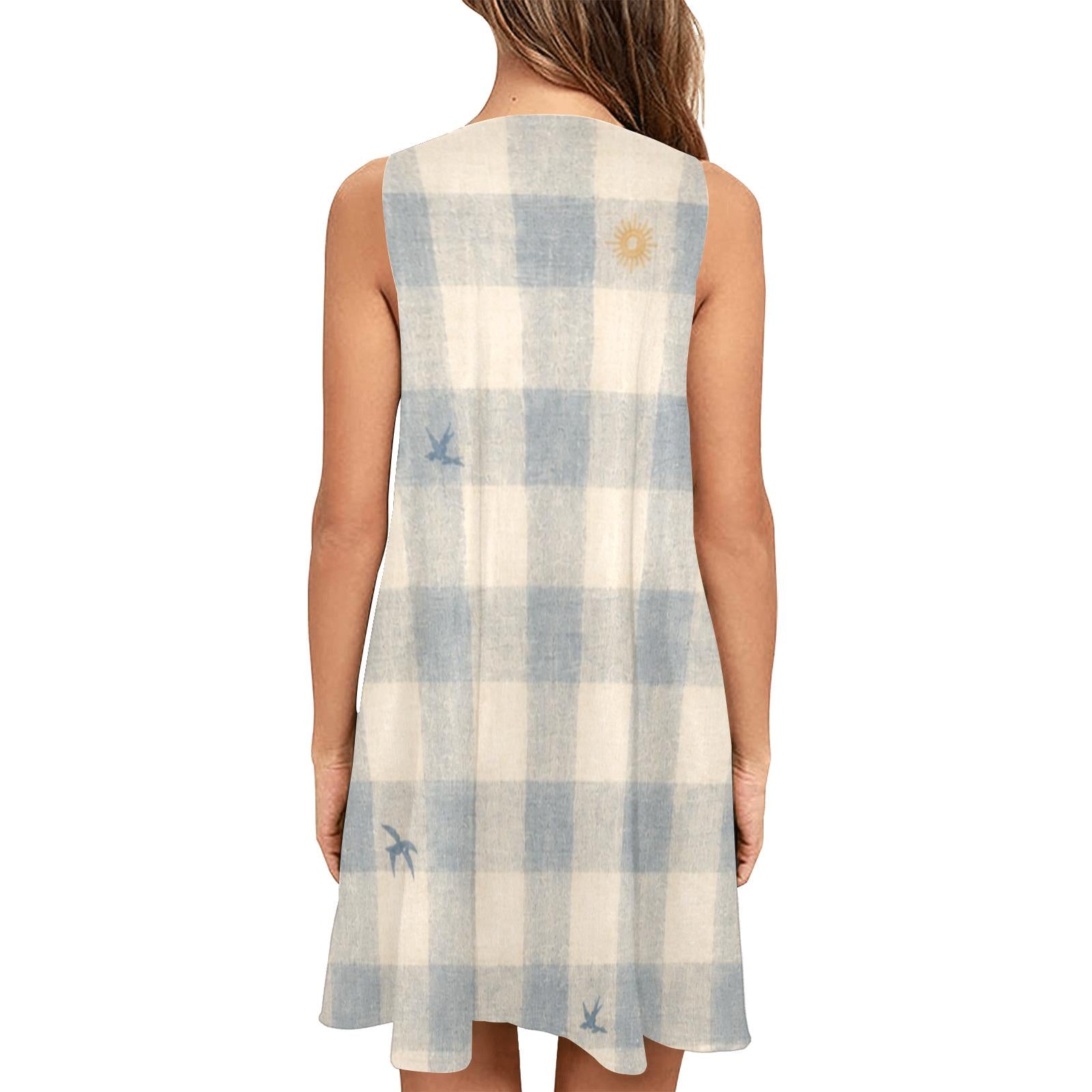 Blue Gingham Bird Mini Dress | Coastal Picnic Pocket Dress