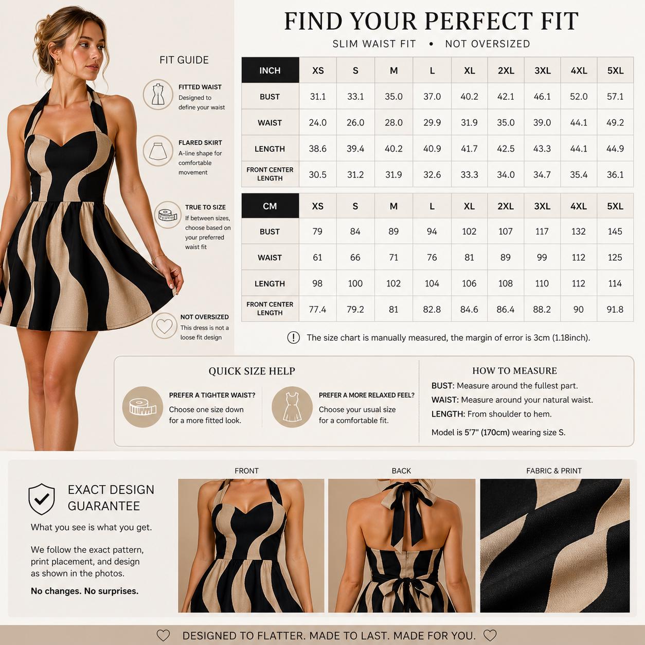 Black Beige Halter Mini Dress | Wedding Guest Date Night Dress