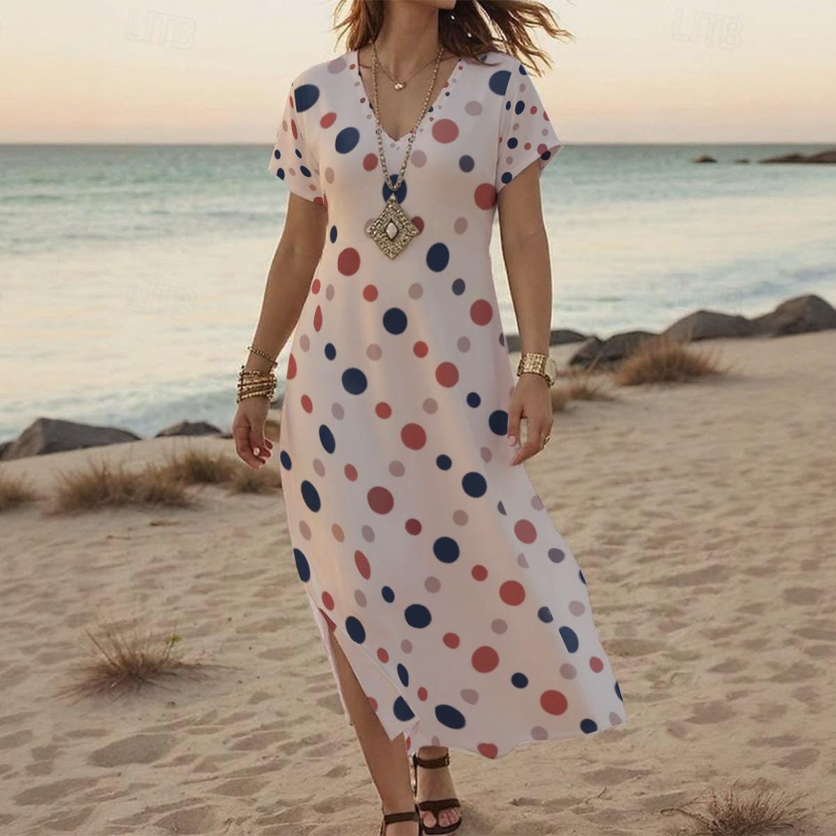 French Riviera Polka Dot Maxi Dress | Coastal V-Neck Resort Dress