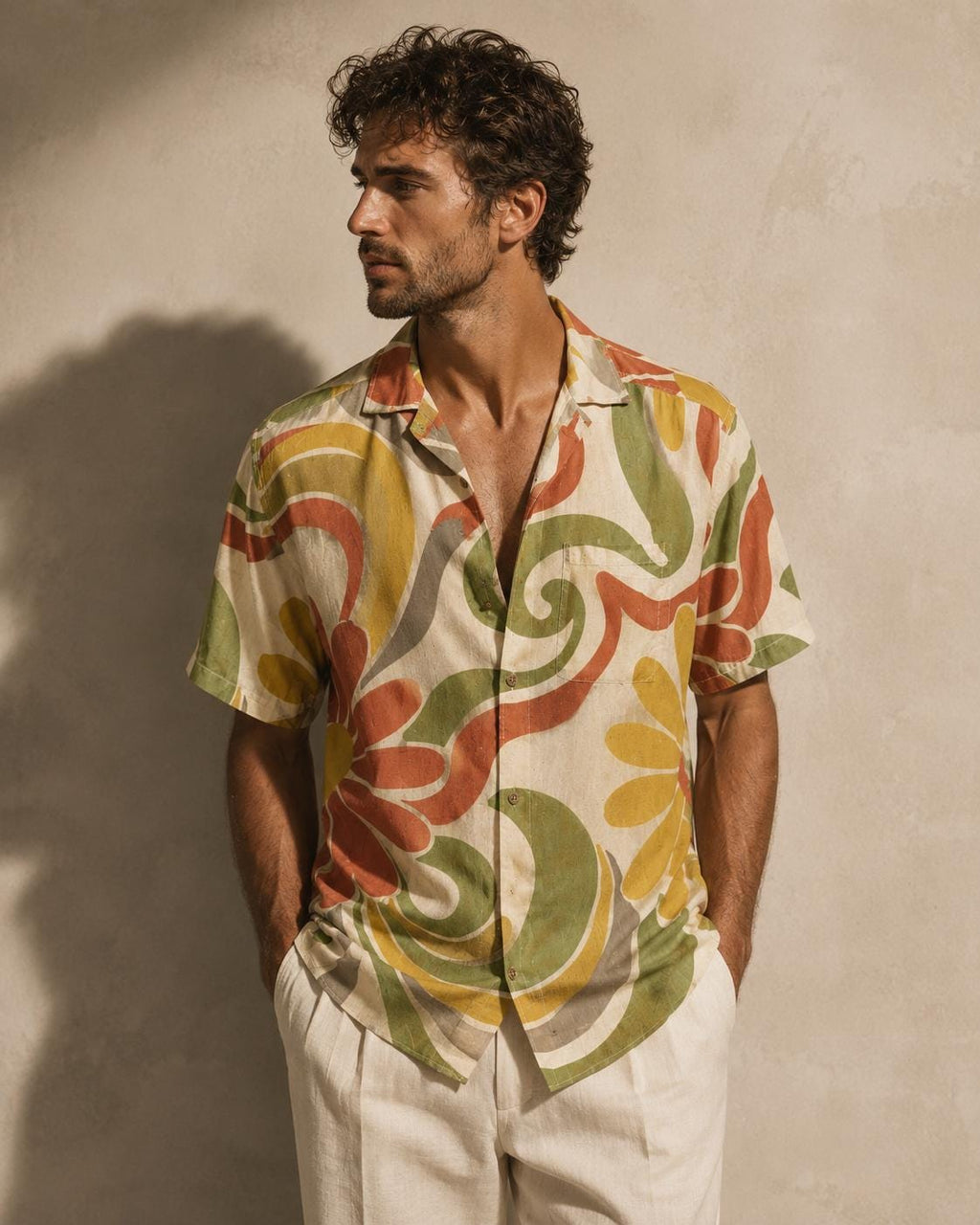 Men’s Cotton Resort Shirt | Retro Floral Mediterranean Button-Up