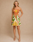 Retro Daisy Cami Mini Dress | 70s Floral Resort Sundress