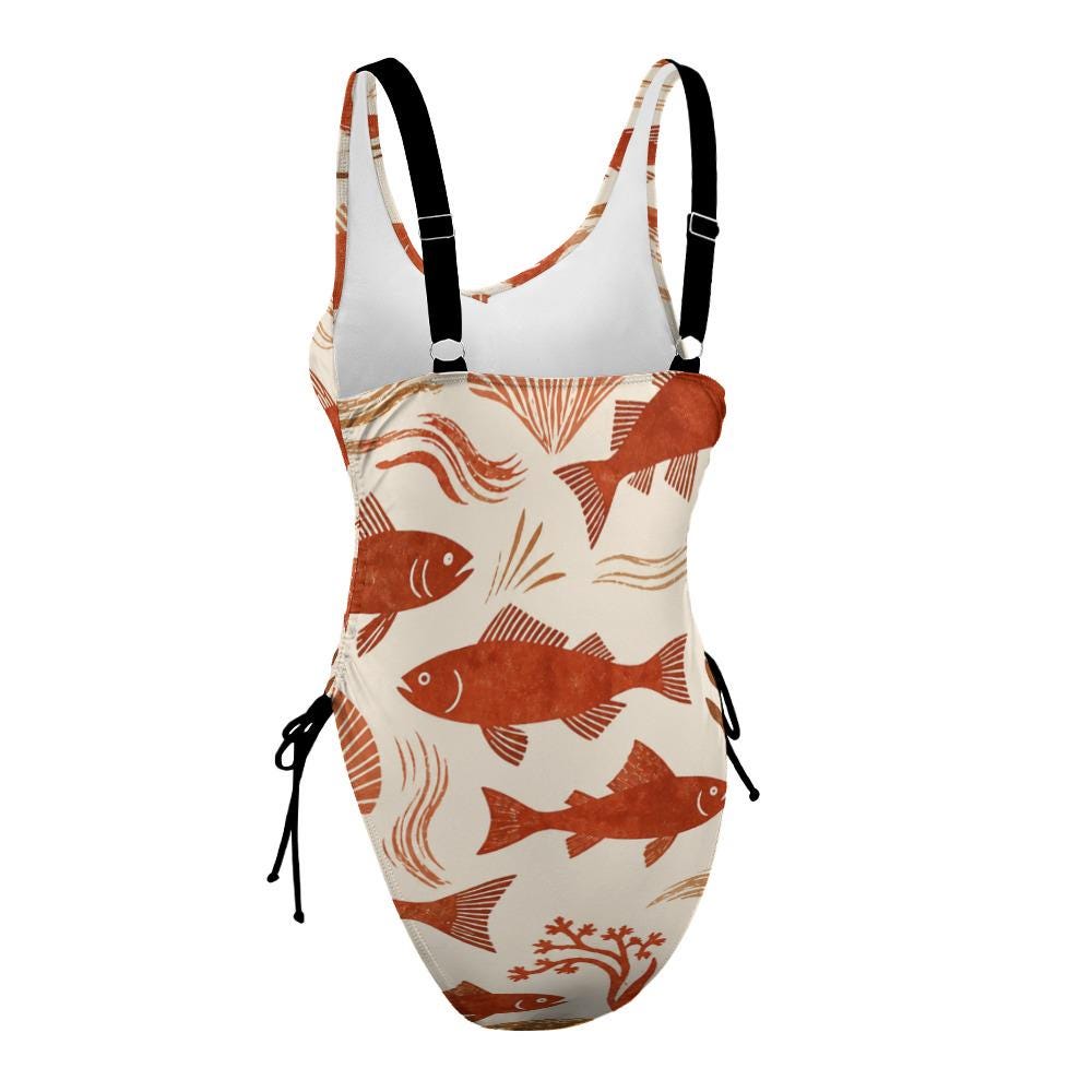 Terracotta Fish One-Piece Swimsuit | Mediterranean Coastal Swimwear