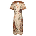 Vintage Medallion 3/4 Sleeve Midi Dress | Ornate Neutral Print