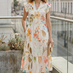 Floral Flutter Sleeve Midi Dress | Garden Party Summer Dress