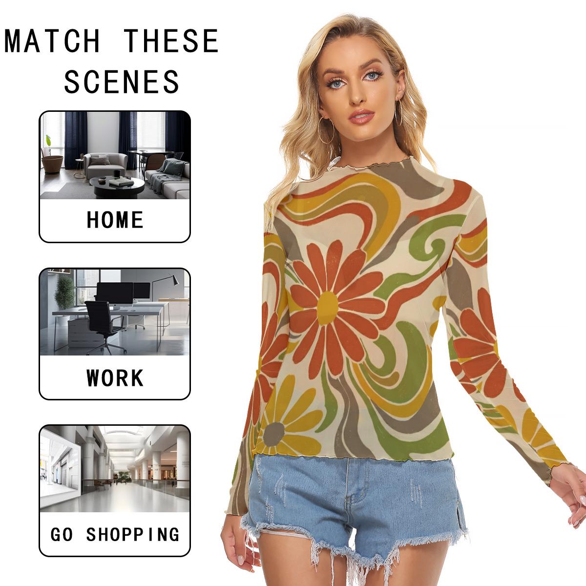 Floral Sheer Mesh Top | Long Sleeve Festival Layering Top