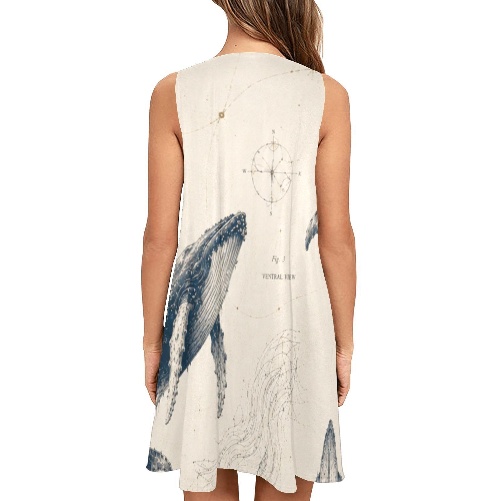 Whale Print A-Line Dress | Coastal Marine Pocket Mini Dress