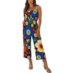 Retro Art Wide-Leg Jumpsuit with Pockets | Colorful Abstract Print