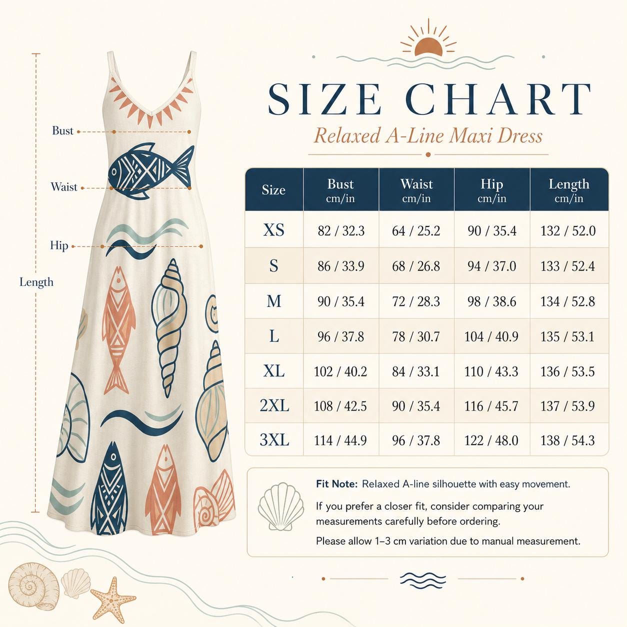 Mediterranean Fish Shell Maxi Dress | Sleeveless Coastal Resort Dress