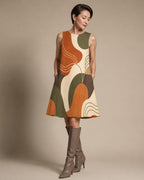 Earthy Abstract A-Line Mini Dress | Retro Coastal Pocket Dress