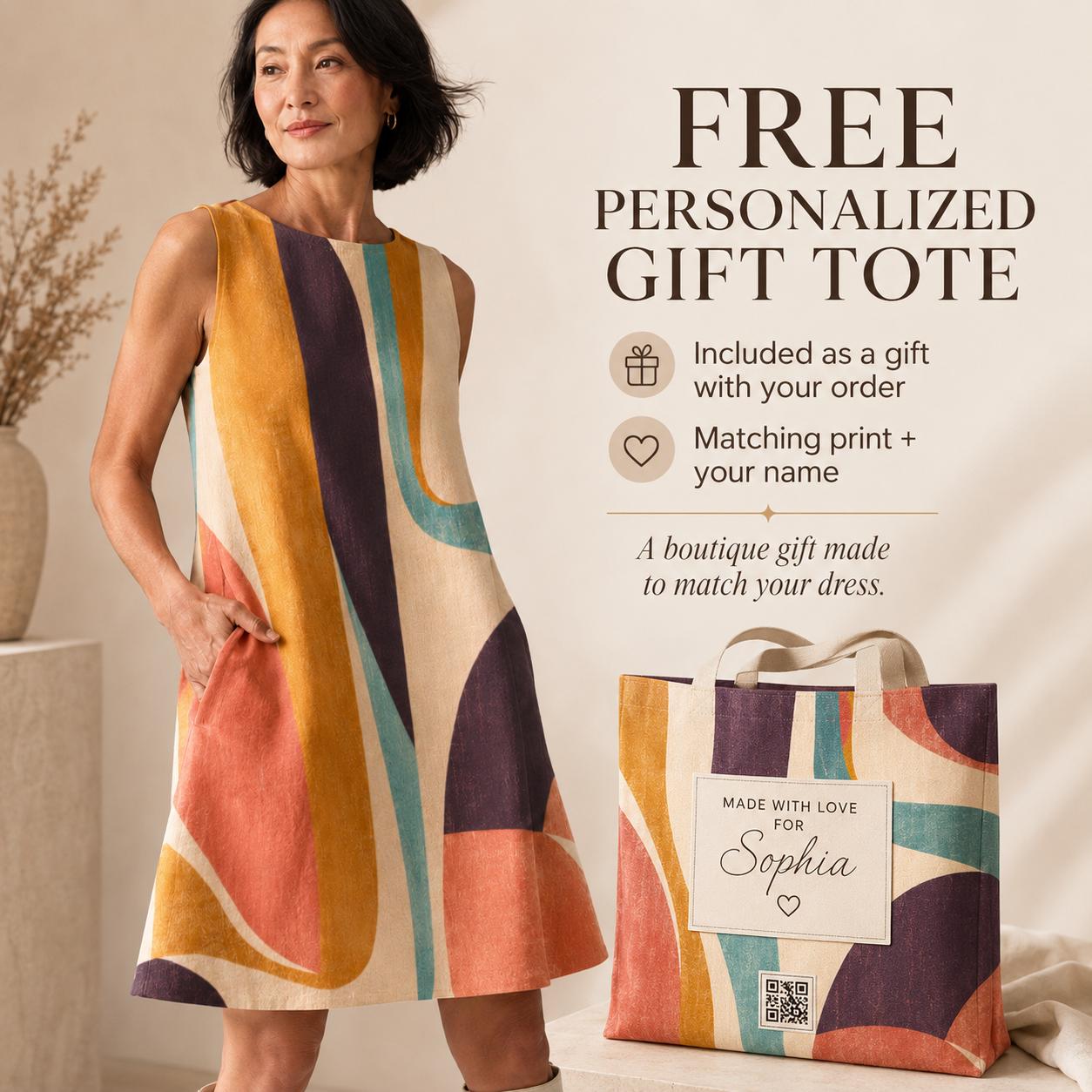 Abstract Print A-Line Mini Dress with Pockets, Retro Resort Summer Style