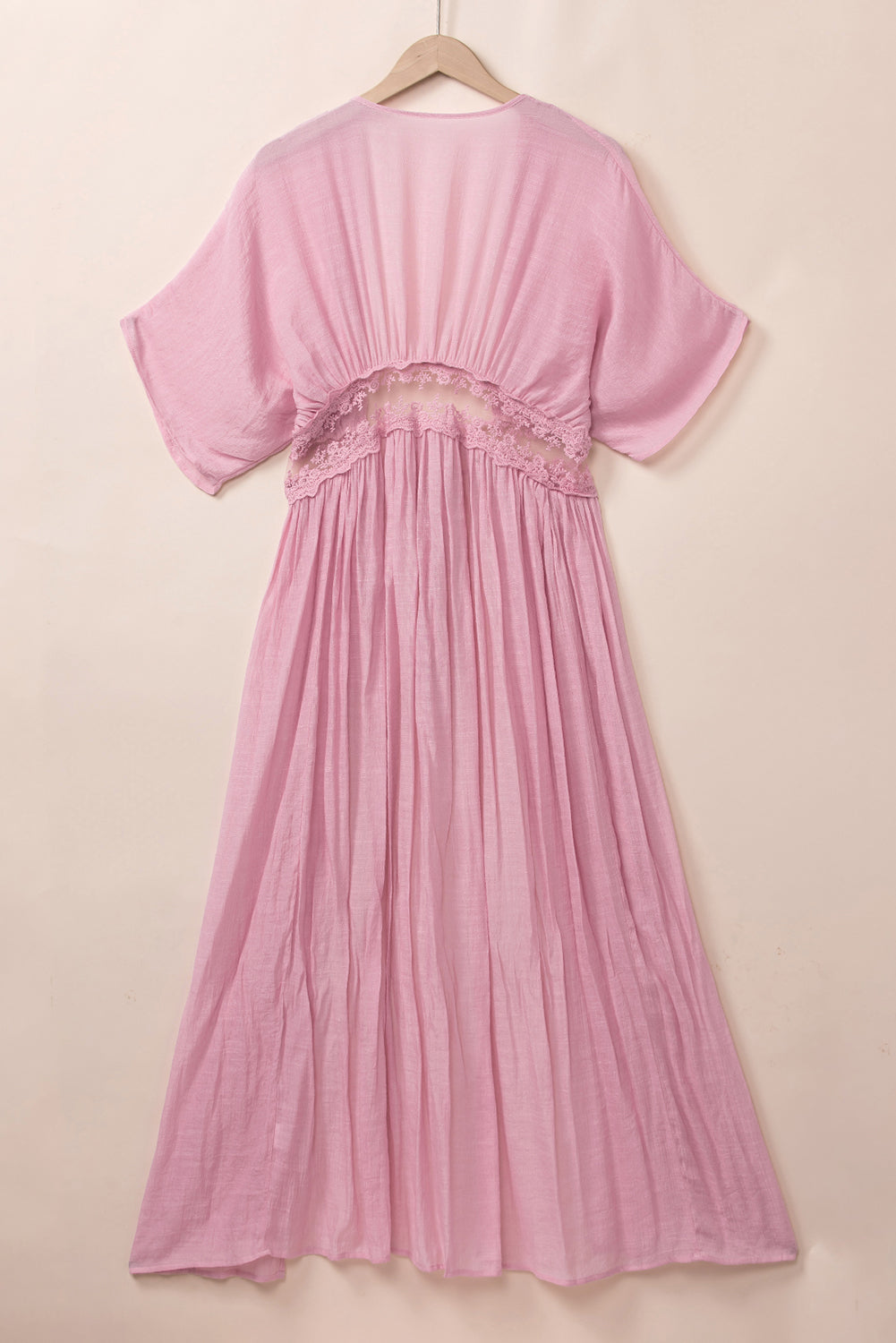 Women's lace-trim maxi kimono in black or light pink