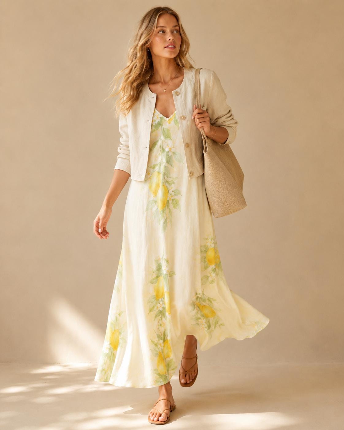 Watercolor Lemon Maxi Dress | Amalfi Spaghetti Strap Sundress