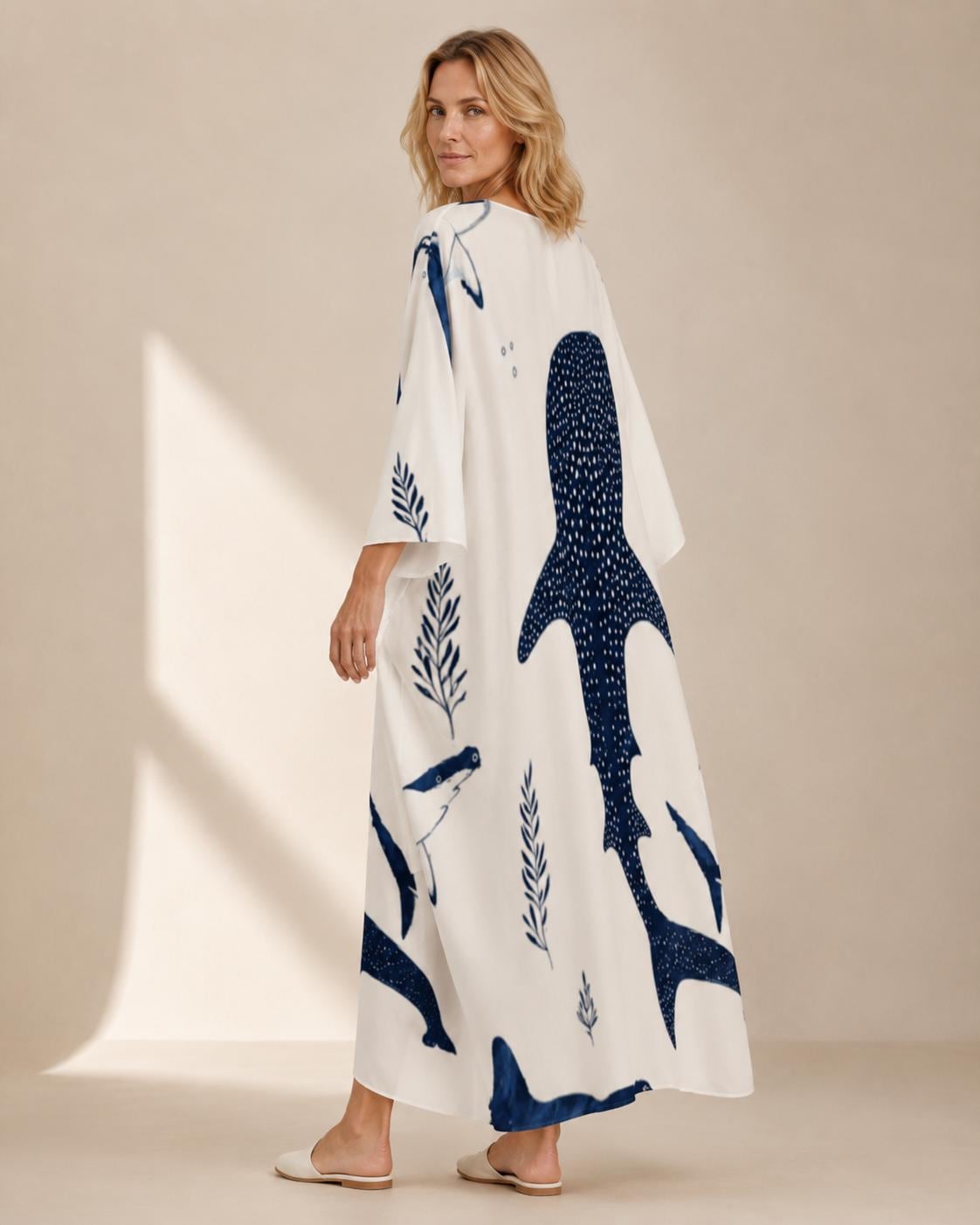 Whale Shark Kaftan Dress | Coastal V-Neck Resort Cover-Up