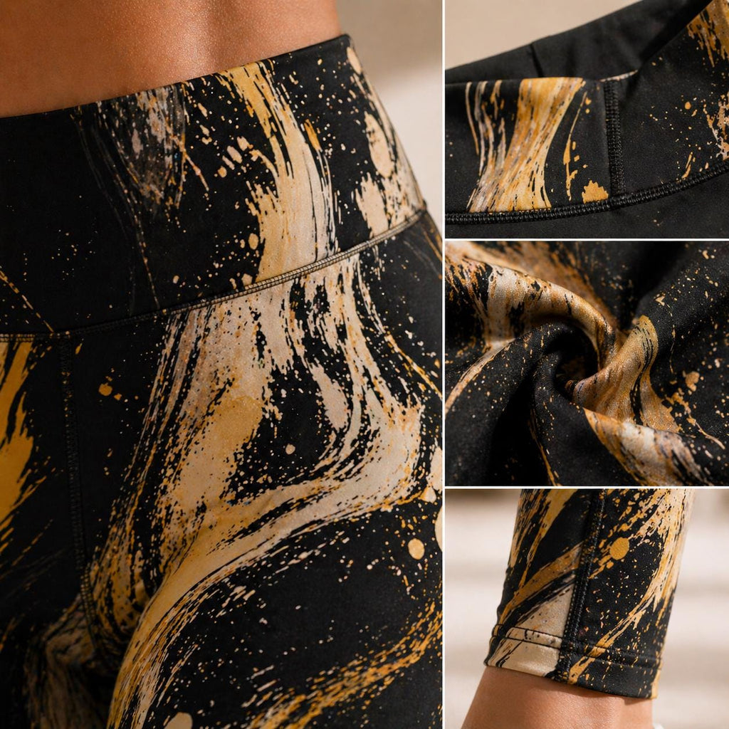 Black Gold Abstract Leggings | High Waist Yoga Pants