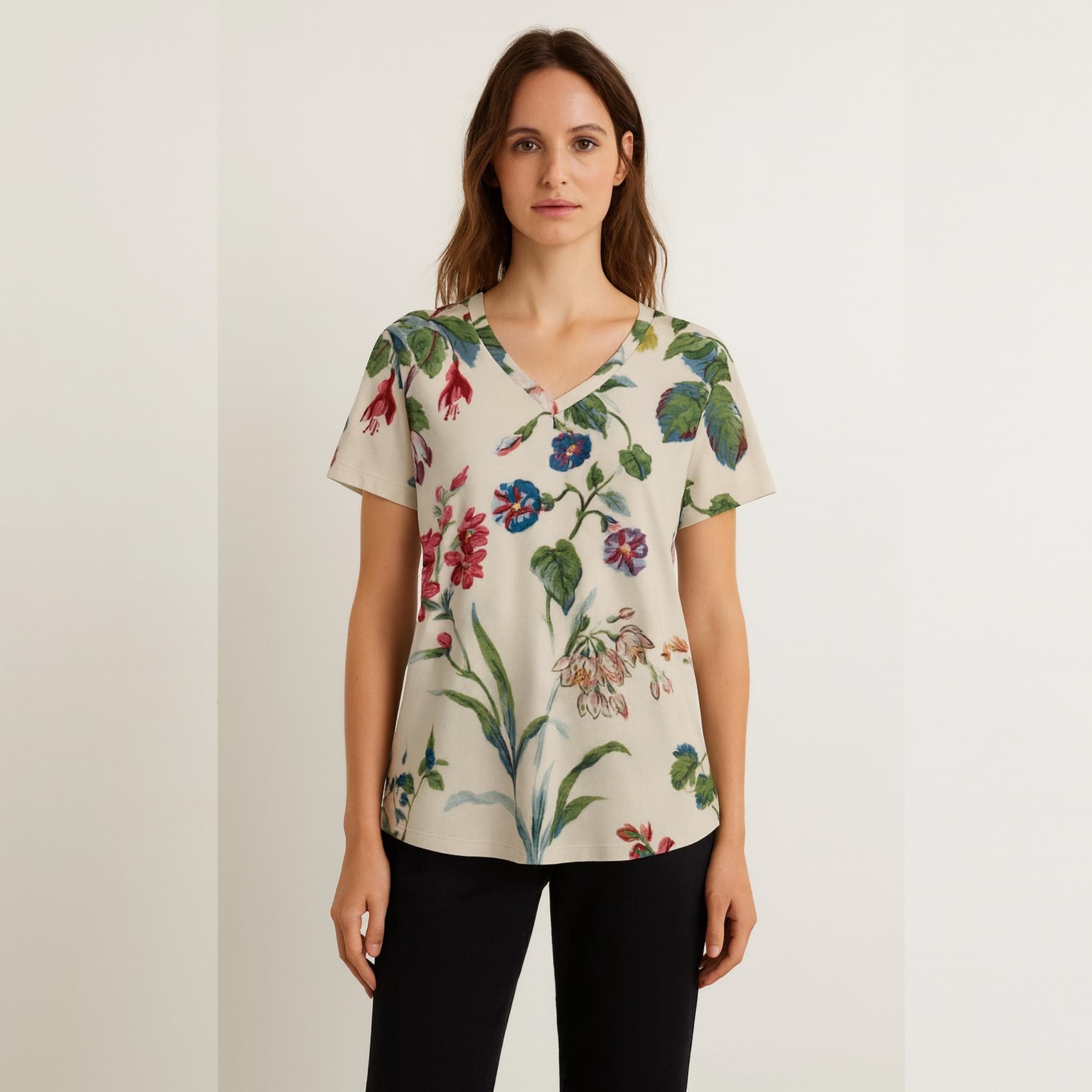 Boho Floral V-Neck Blouse | Lightweight Leaf Print Summer Top