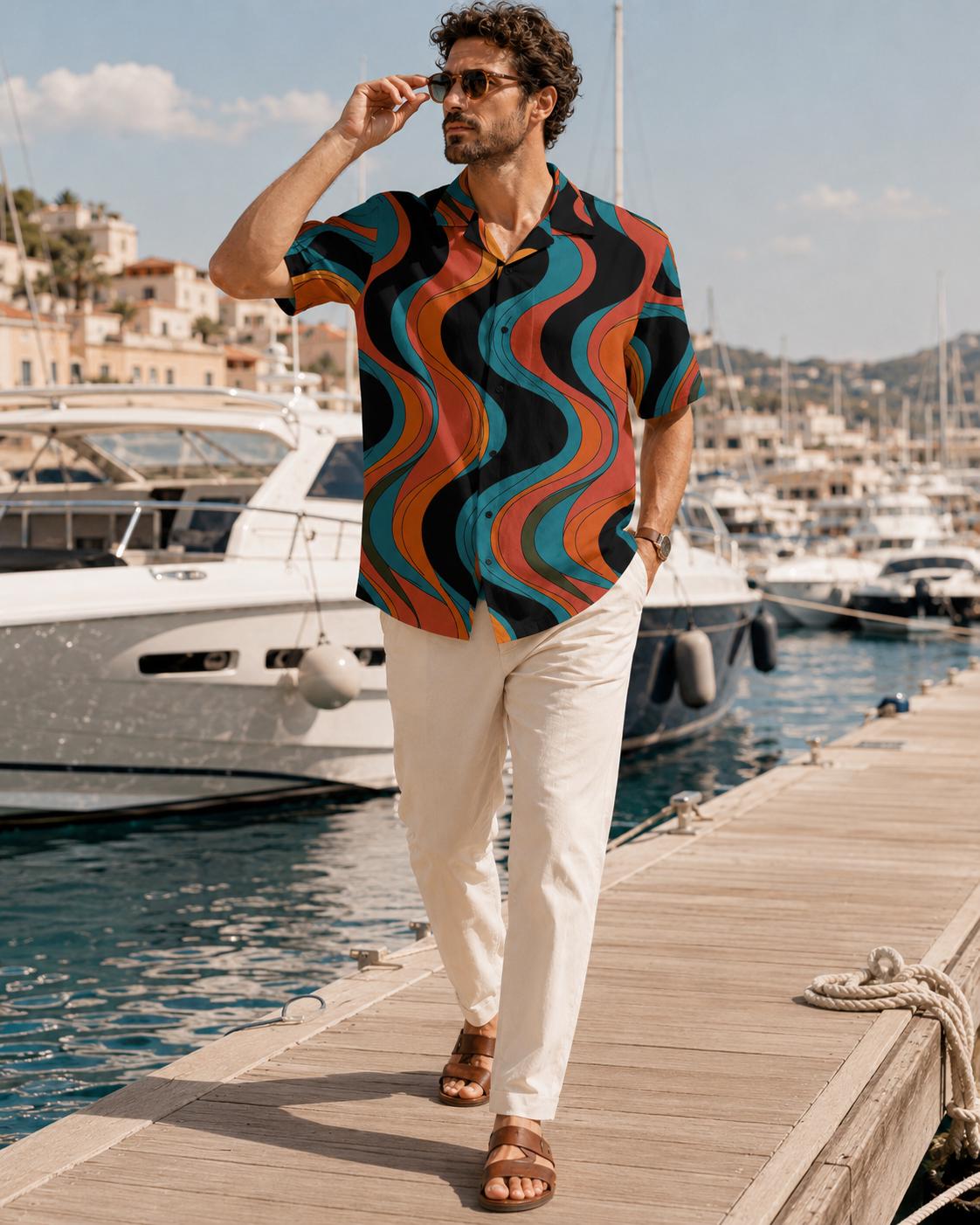 Men’s Retro Wave Hawaiian Shirt | 70s Resort Button-Up
