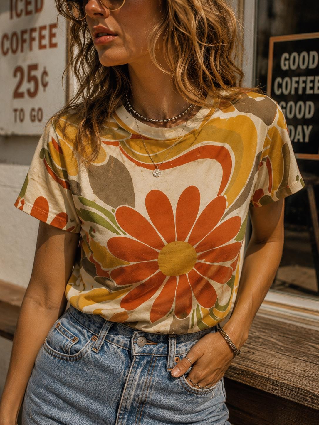 Retro Floral Cotton T-Shirt | 70s Boho Graphic Tee