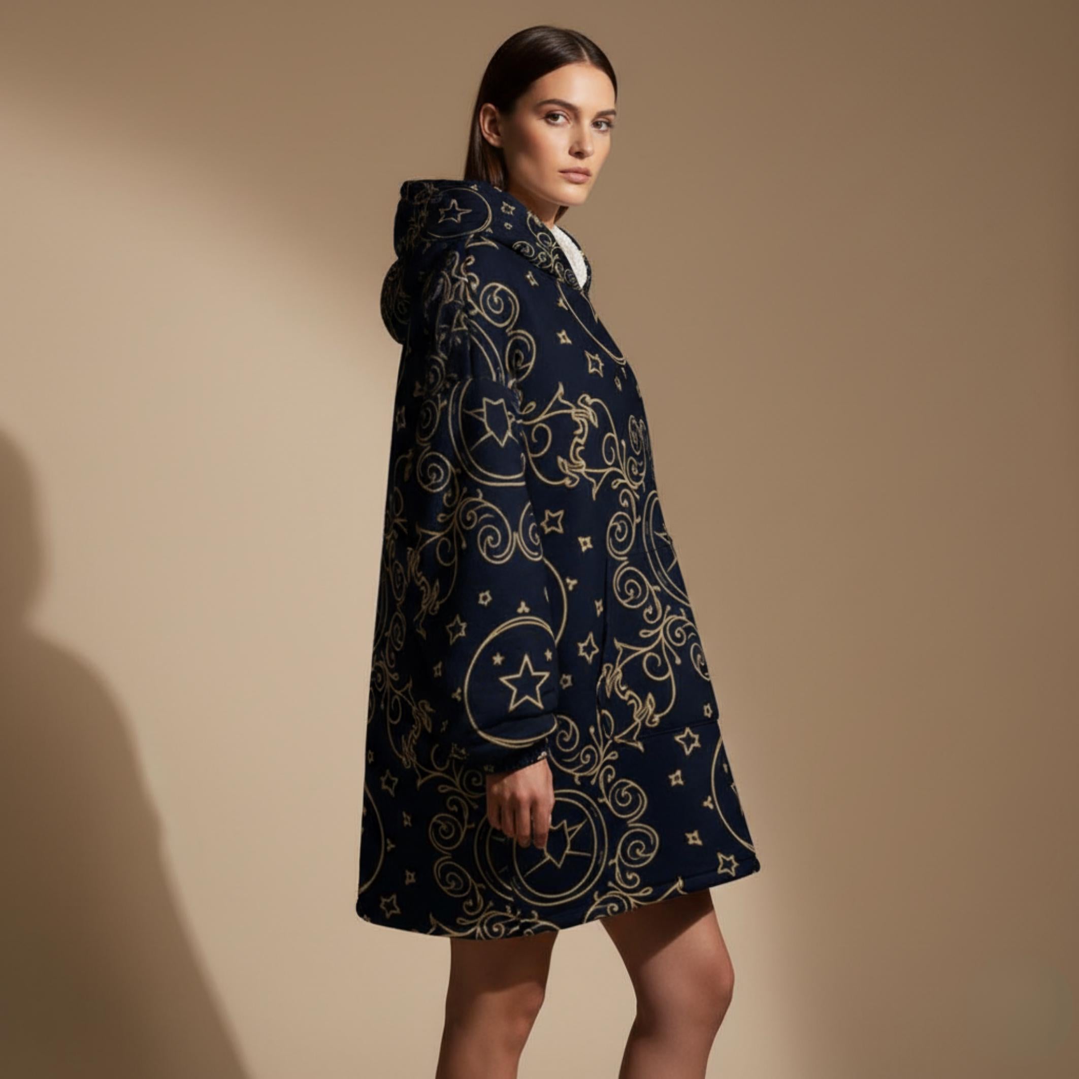 Celestial Gold Hoodie Blanket | Oversized Star Print Loungewear