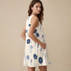 Blue Floral A-Line Mini Dress with Pockets | Scandinavian Summer Dress