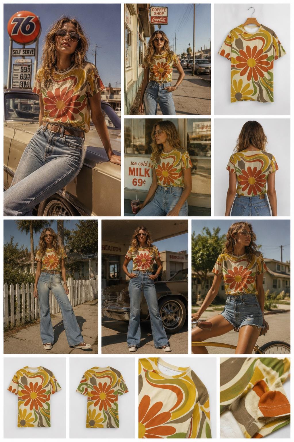 Retro Floral Cotton T-Shirt | 70s Boho Graphic Tee
