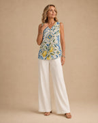 Mediterranean Lemon V-Neck Top | Amalfi Sleeveless Blouse