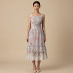 Pastel Baroque Floral Midi Dress | Romantic Garden Party Dress